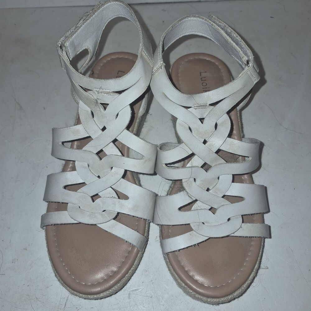 Luoika Women's White Gladiator Sandals Size 8 Faux Leather Straps